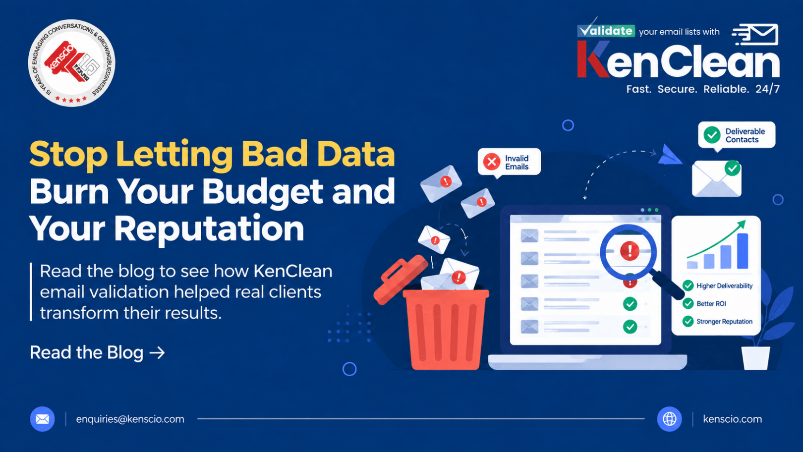 KenClean, Kenscio’s enterprise-grade validator, helps brands clean lists, protect deliverability