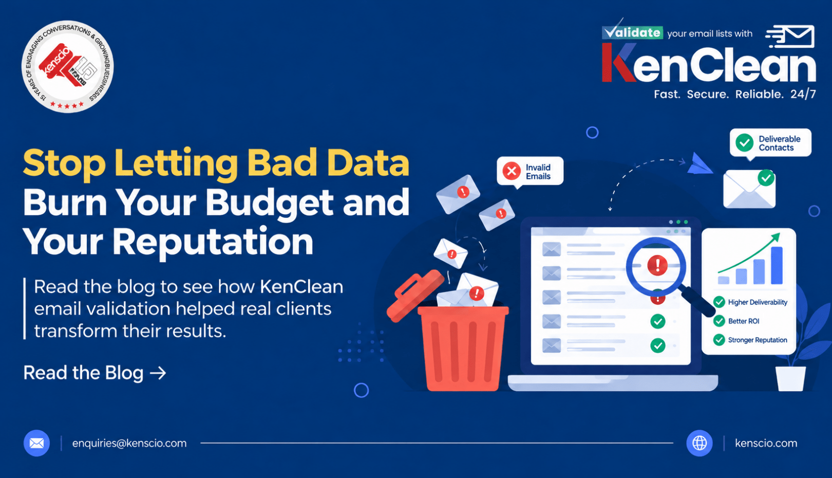KenClean, Kenscio’s enterprise-grade validator, helps brands clean lists, protect deliverability